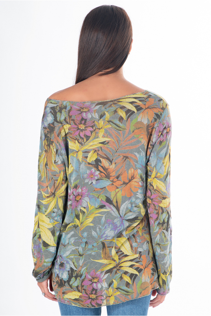 Дамска блуза с флорални мотиви в цвят милитъри