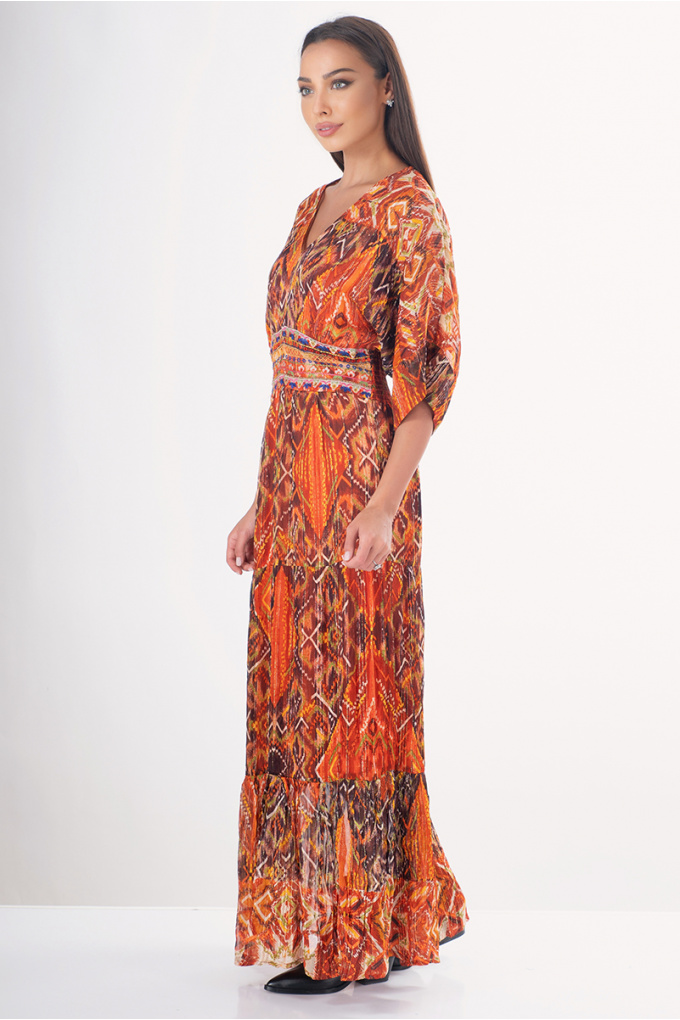 Дамска дълга рокля от шифон с индийски принт