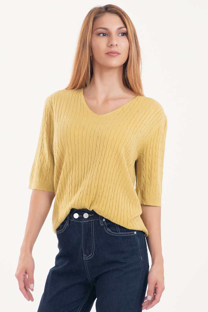 Дамска блуза с фина плетка в жълто