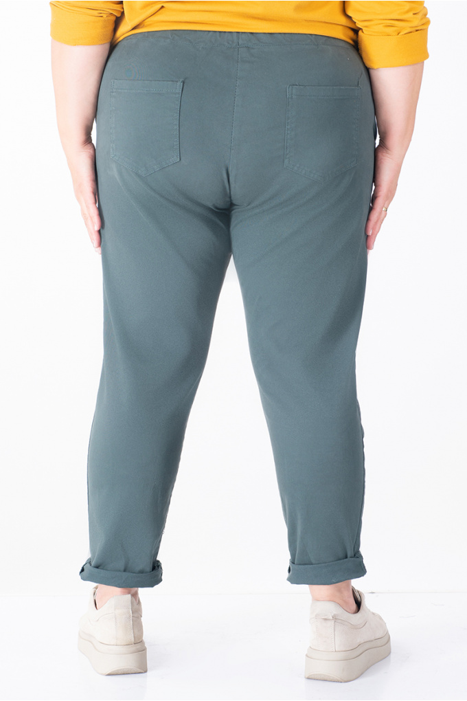 МАКСИ памучен панталон с връзки в опушено зелено