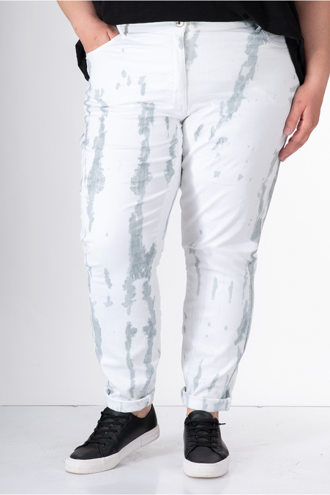 МАКСИ дънки в бяло със сиви пръски