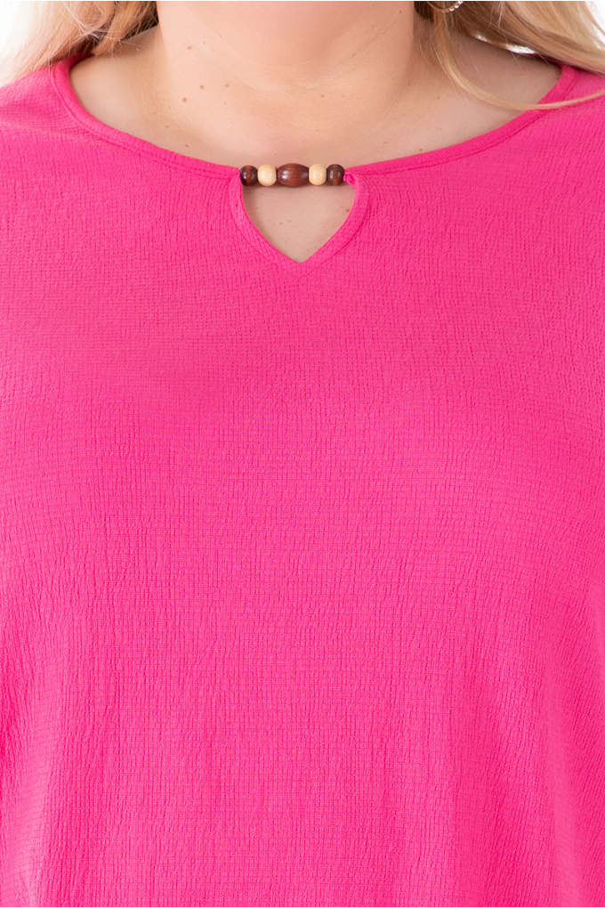 МАКСИ блуза в розово с мъниста по деколтето