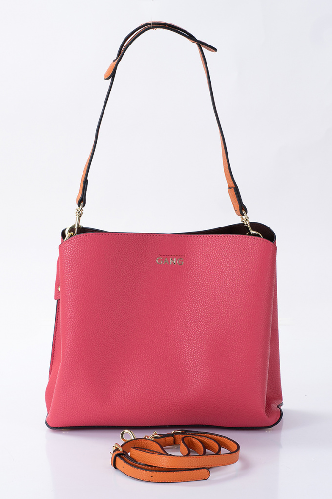 Дамска чанта в розово с дълга и къса цветна дръжка