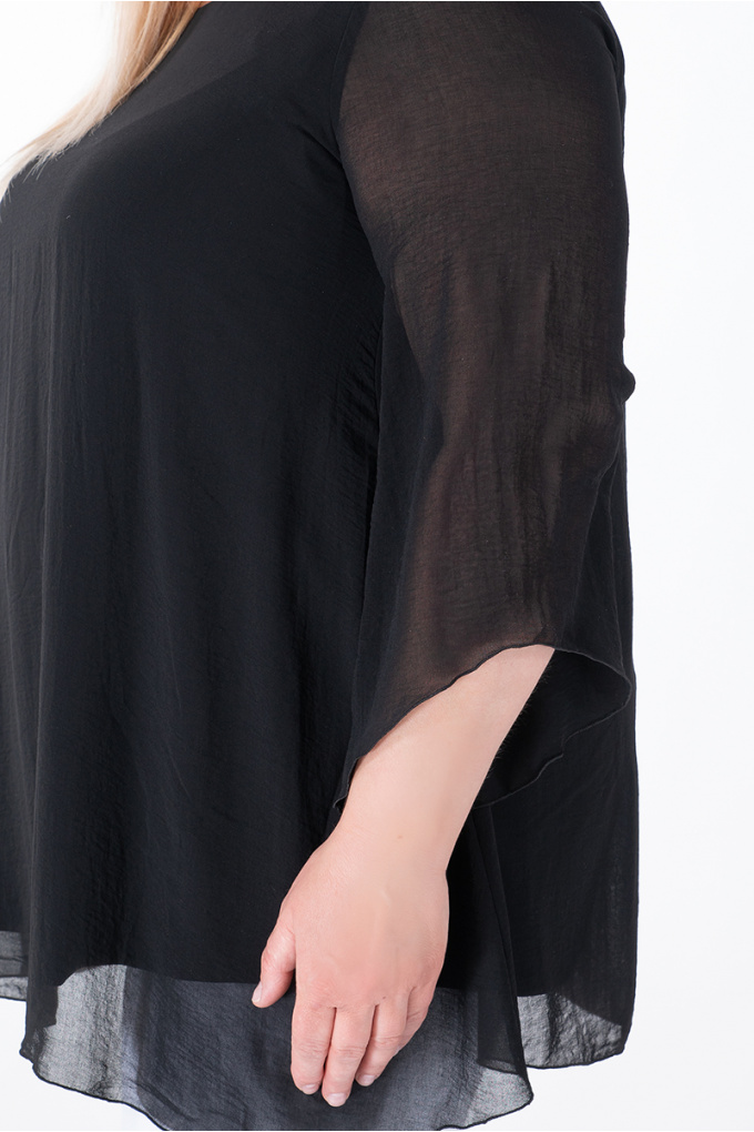 МАКСИ ефирна блуза в черно с подплата
