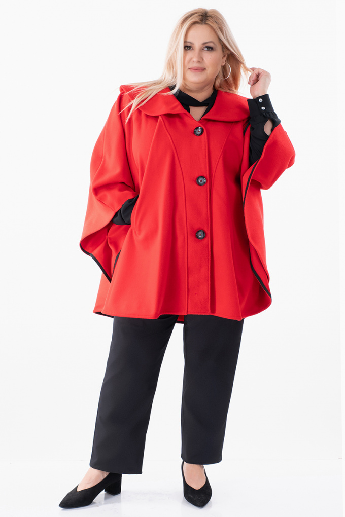 МАКСИ палто тип пелерина с джобове в червено