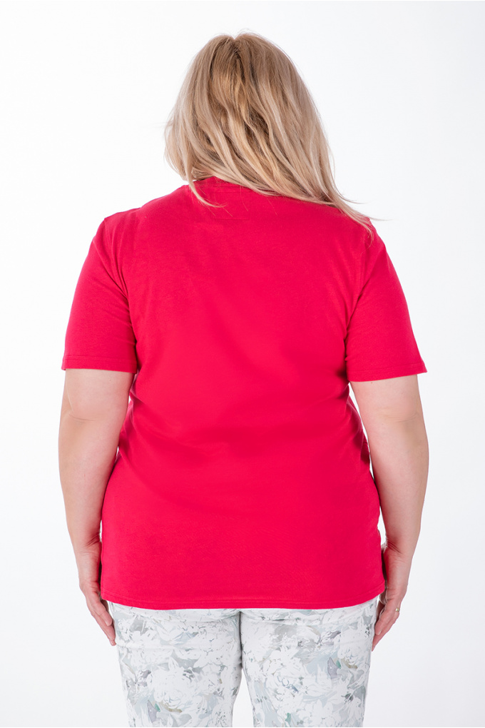 МАКСИ памучна тениска в малинов цвят с малко бродирано лого