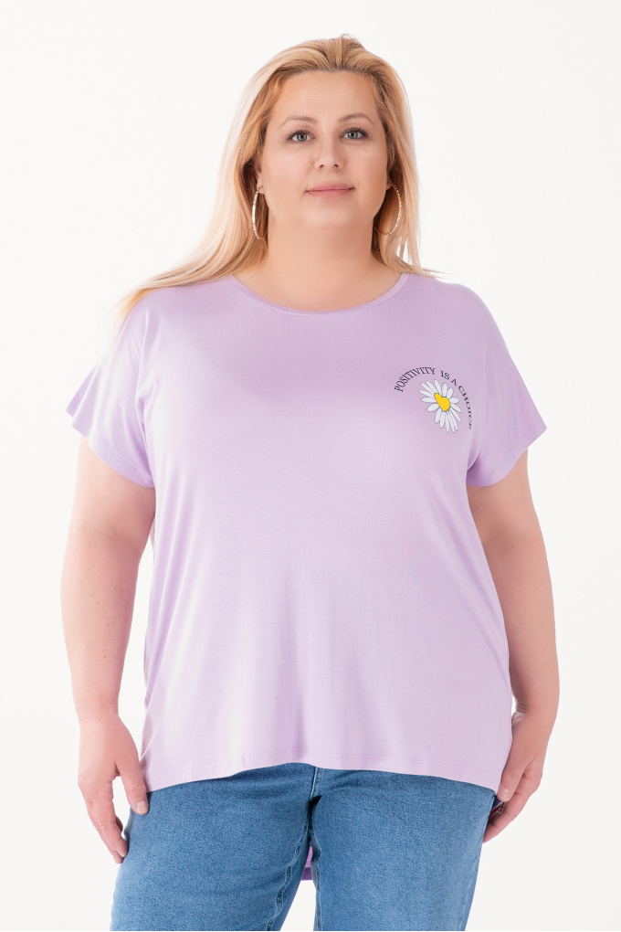МАКСИ блуза в лилаво с щампа маргаритка и надпис