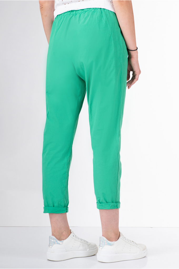 Дамски панталон от много тънък памук в зелено