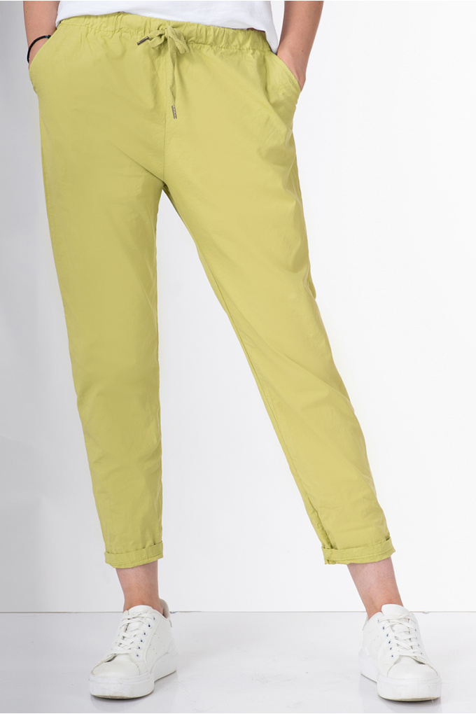 Дамски панталон от тънък памук в цвят лайм
