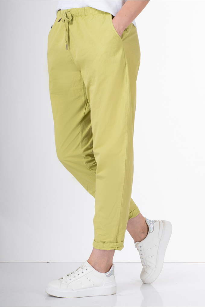 Дамски панталон от много тънък памук в цвят лайм