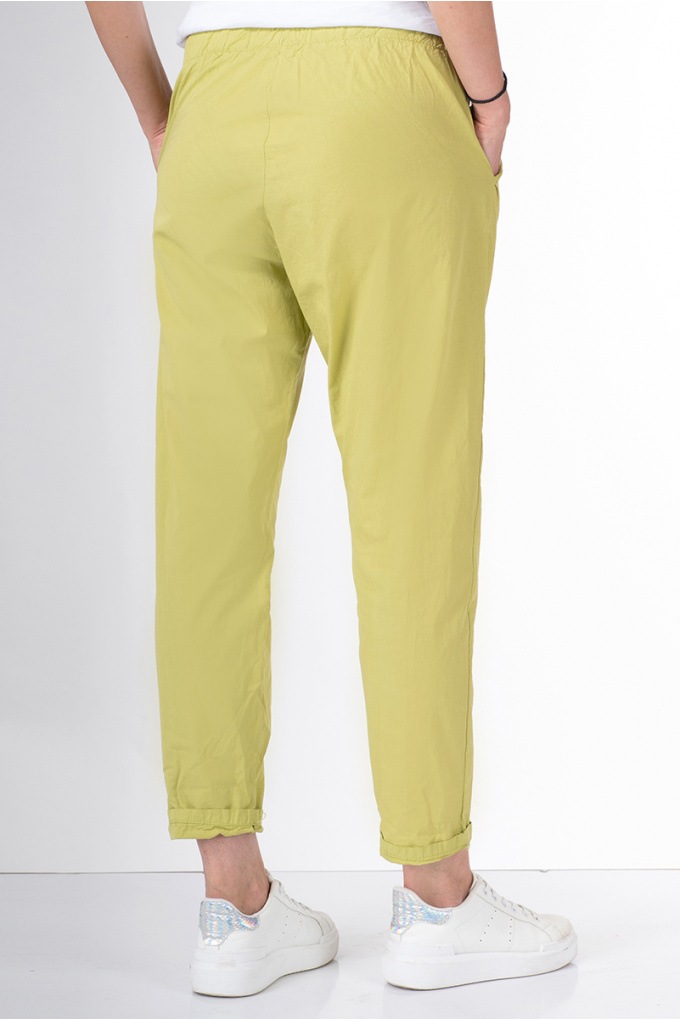 Дамски панталон от тънък памук в цвят лайм
