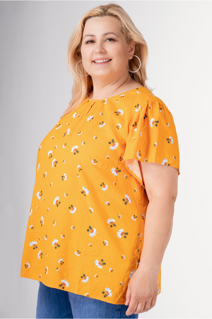 МАКСИ блуза в цвят портокал със ситни цветенца