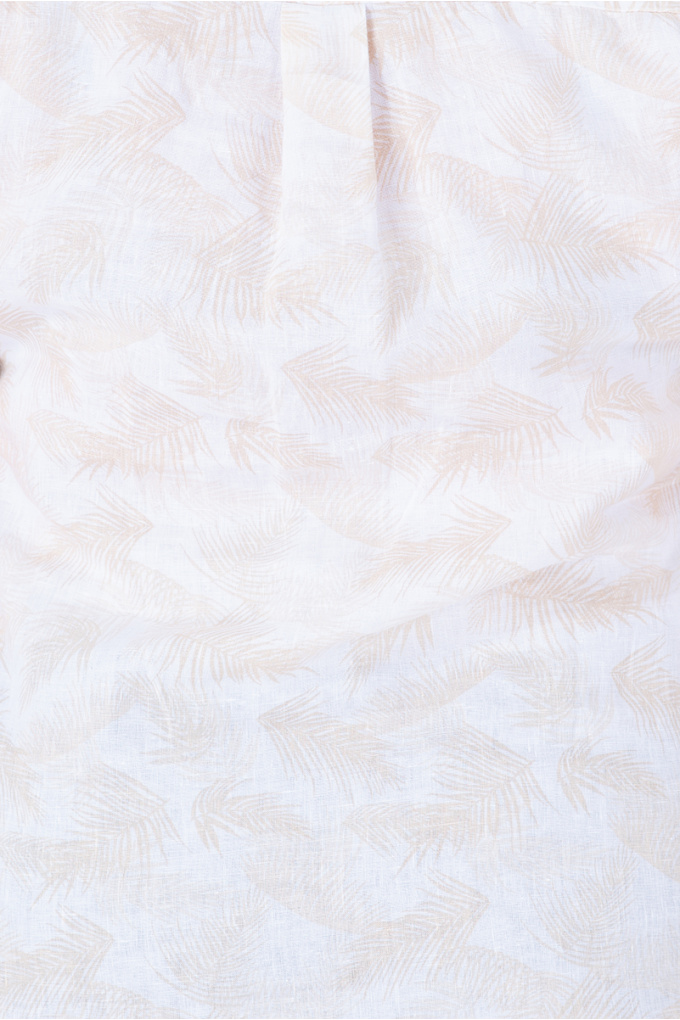 МАКСИ блуза от лен и памук в бяло с бежов принт