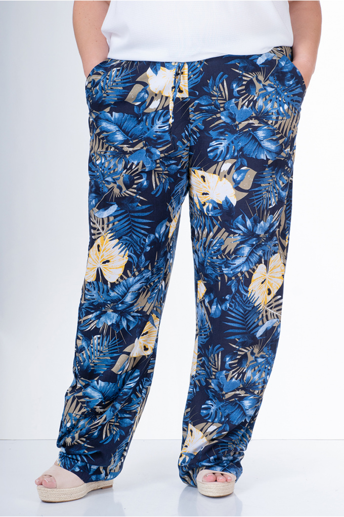 МАКСИ панталон със син принт на листа