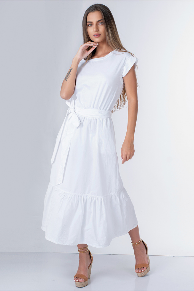 Дълга рокля от памук в бяло