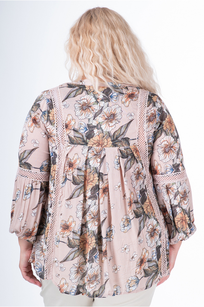 МАКСИ ефирна блуза в розово с флорални мотиви