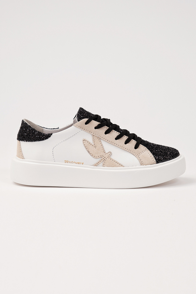 Hi Classic Sneakers - Black Glitter and Beige Suede