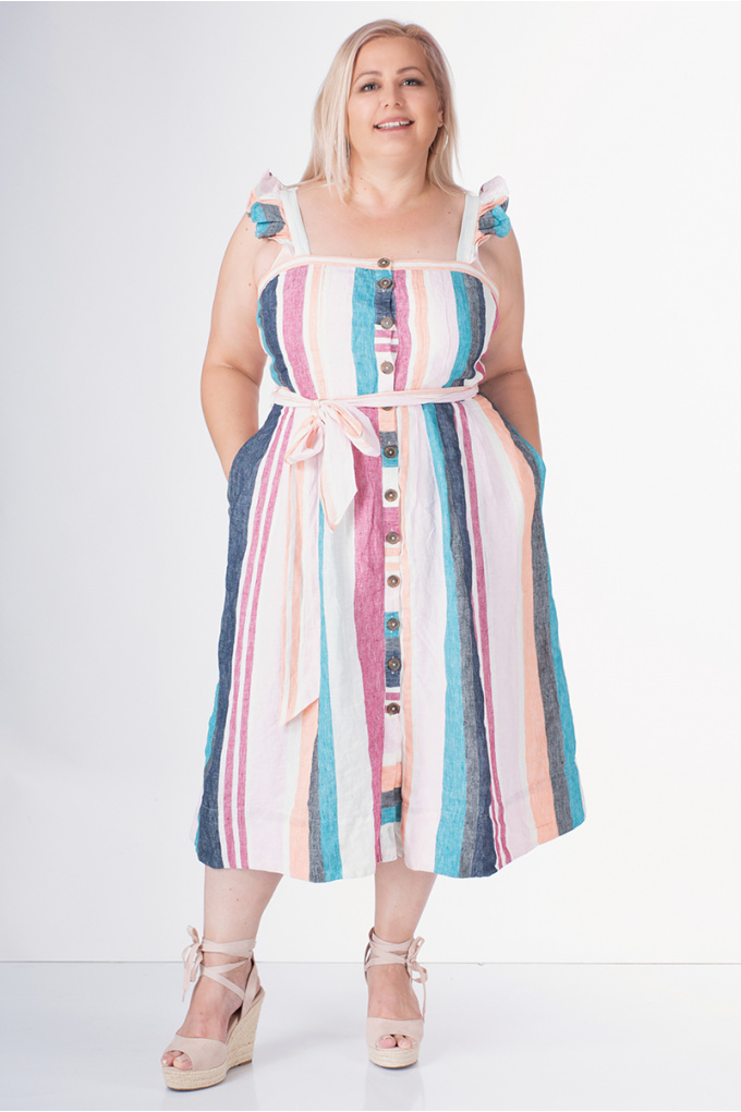 Макси рокля с цветни вертикални райета