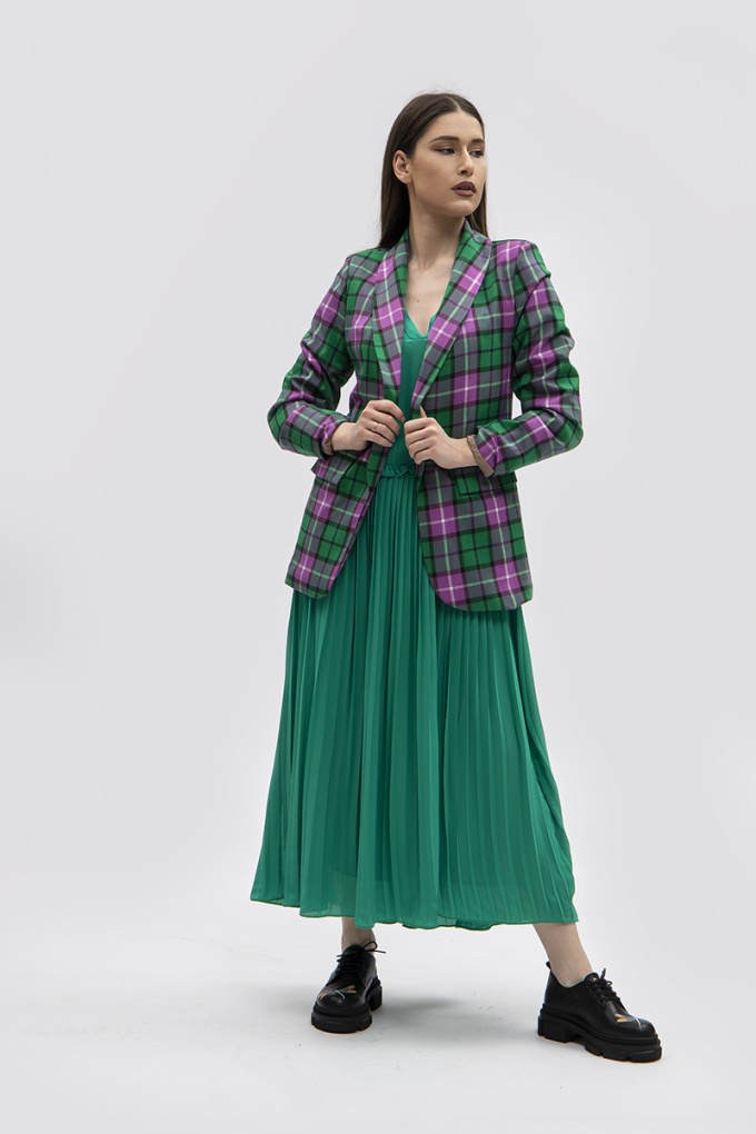 Дамско карирано сако в лилаво и зелено