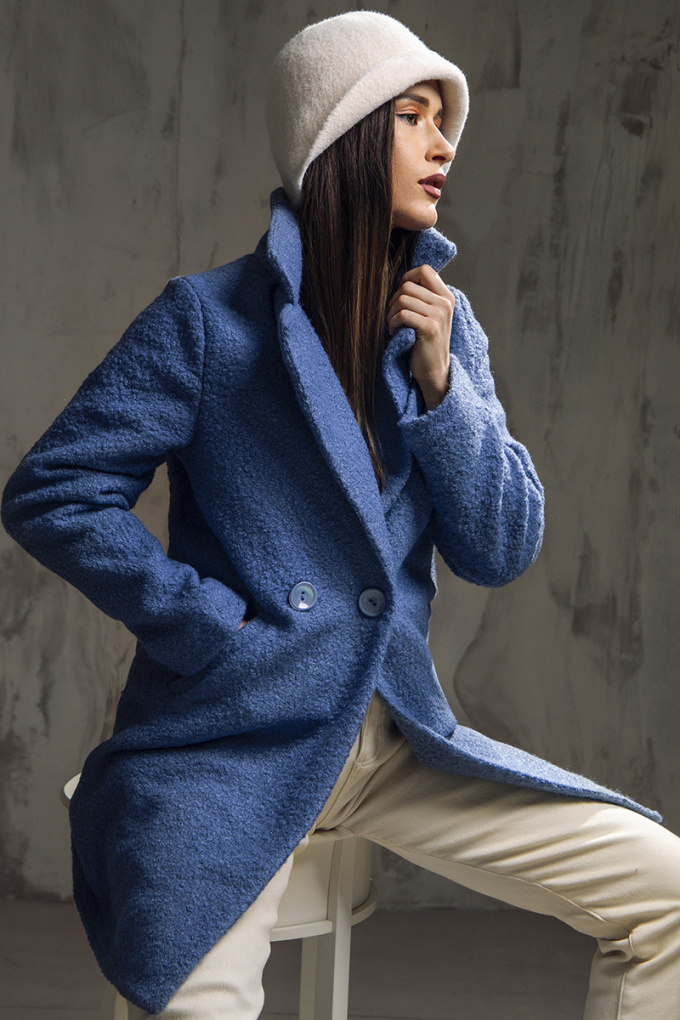 Дамско палто от букле в гълъбово синьо