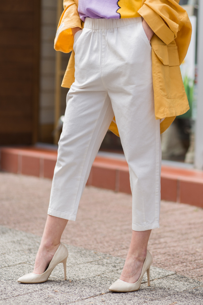 Дамски панталон в бяло с италиански джоб и ластик на талията