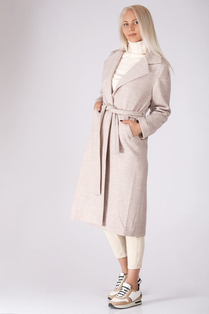 Дамско елегантно палто в бежово с допълнителен колан