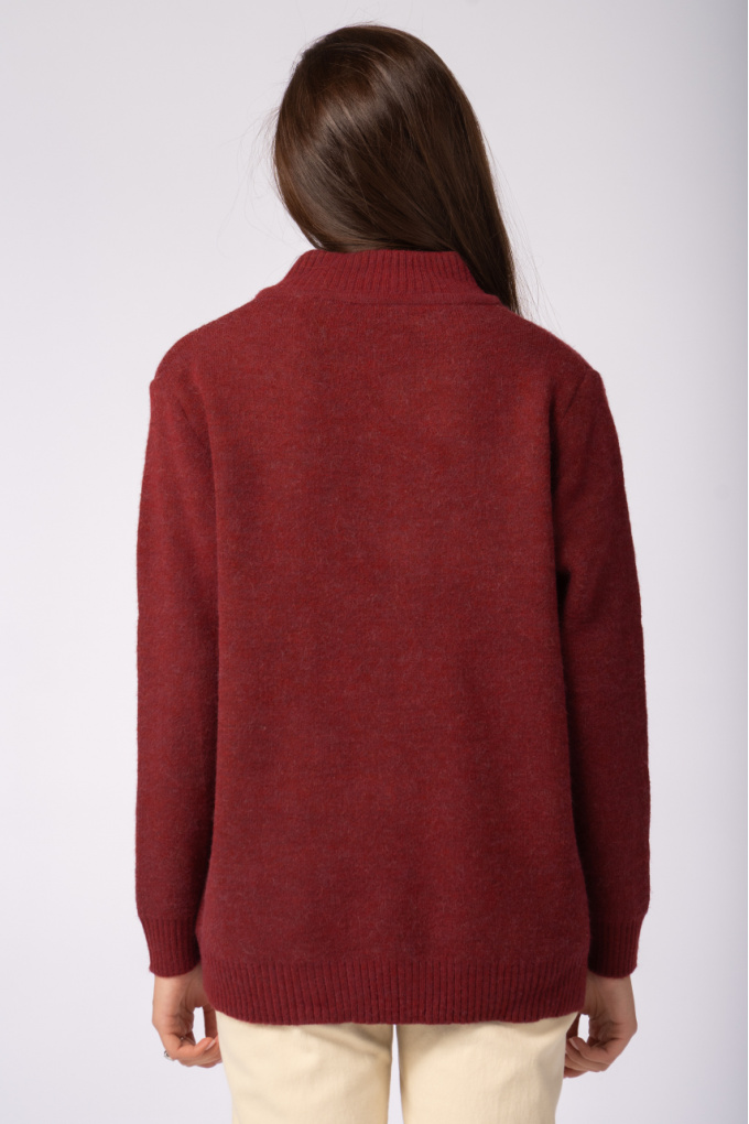 Дамска плетена жилетка в бордо с цип и принт точки