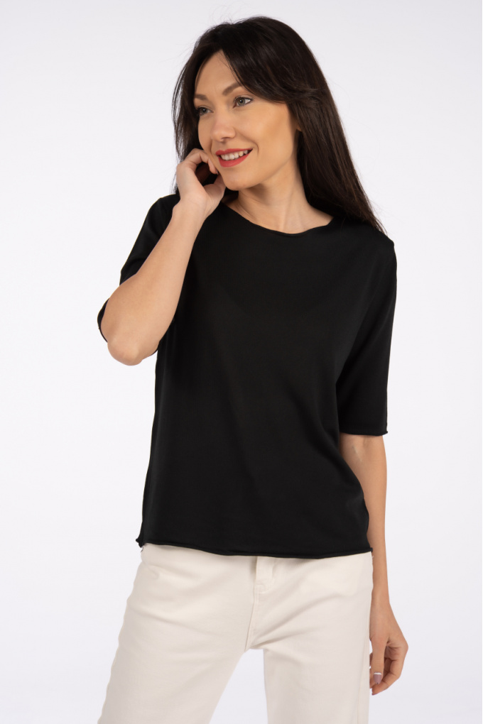 Дамска блуза от фино плетиво в черно с 3/4 ръкав