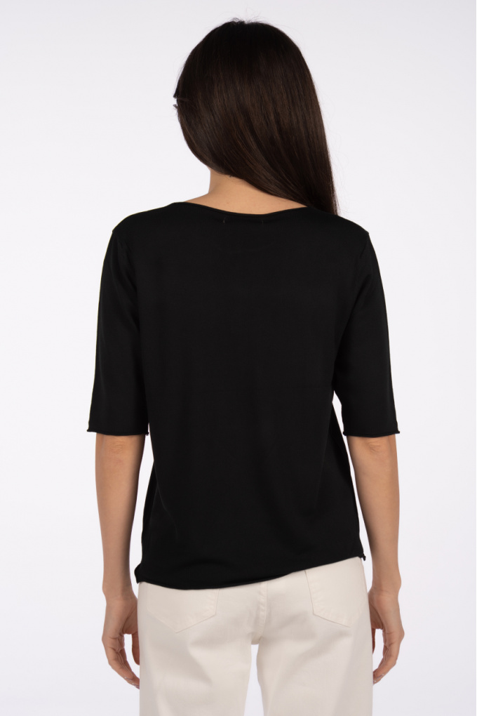 Дамска блуза от фино плетиво в черно с 3/4 ръкав