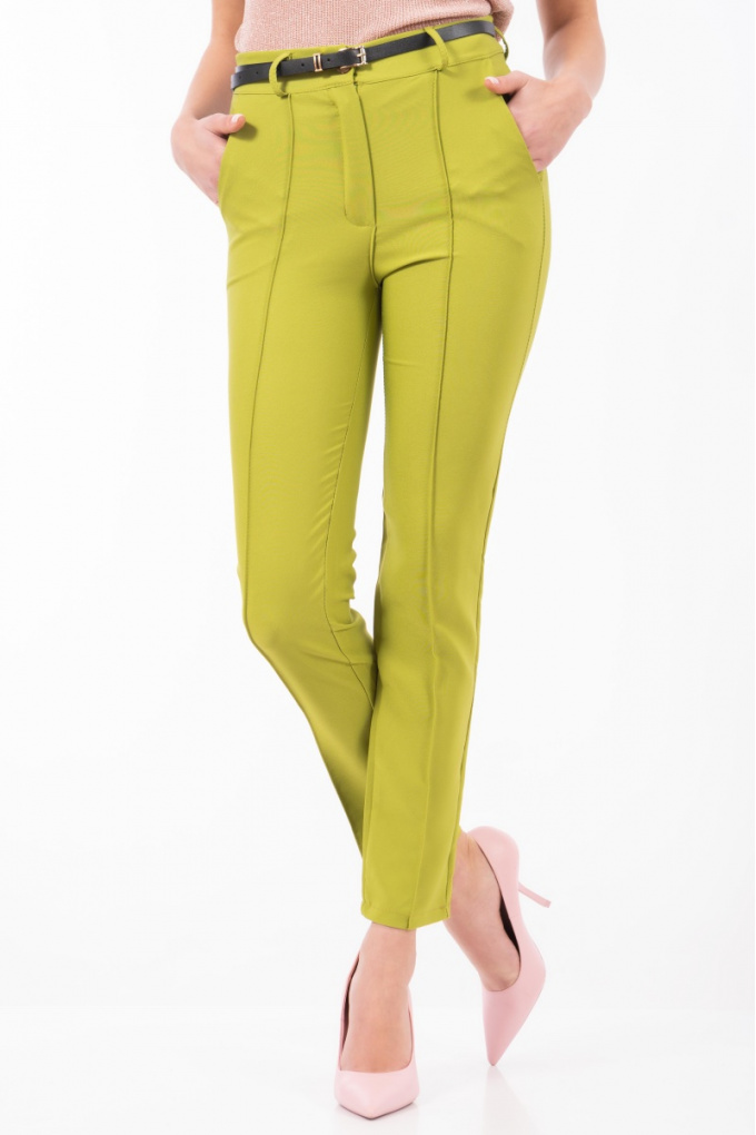 Дамски елегантен панталон с ръб в зелено