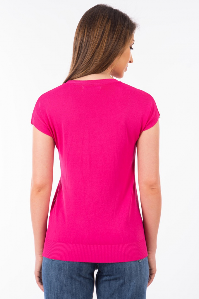 Дамска изчистена блуза от фино плетиво в цикламено розово