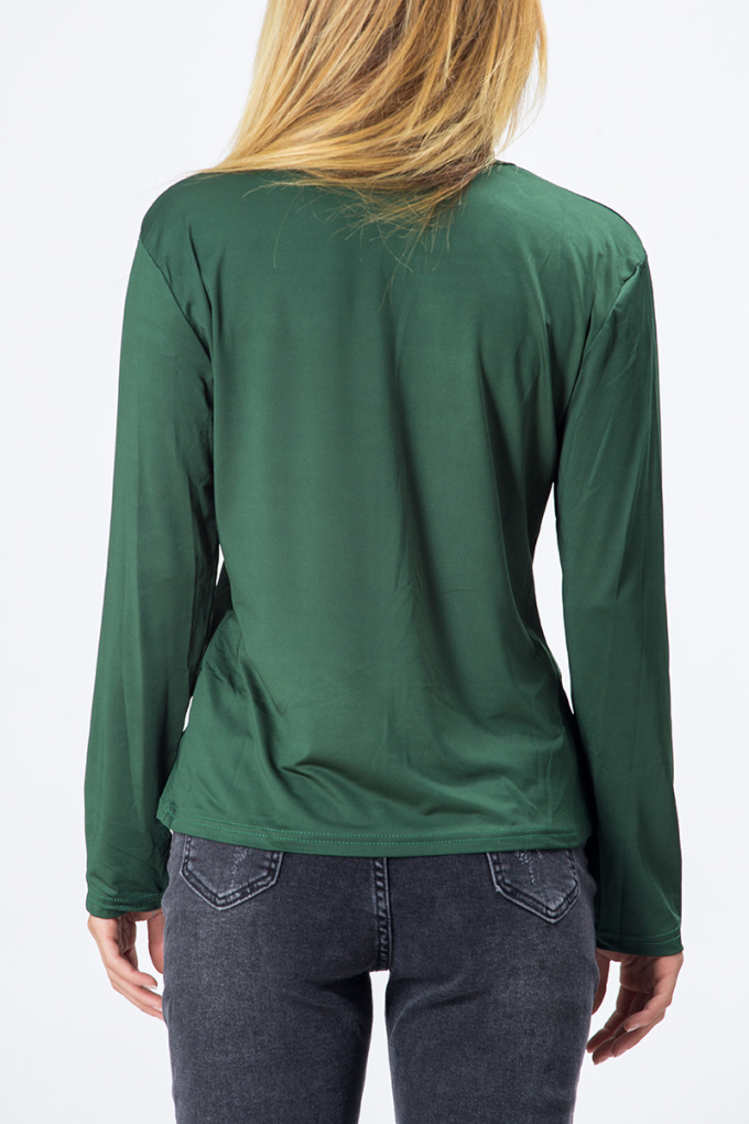 Блуза в зелено с поло яка и релефни шевове