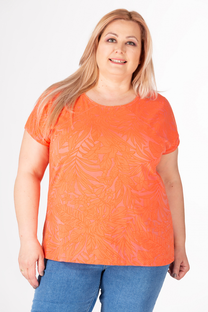 Макси блуза в оранж с релефни цветя