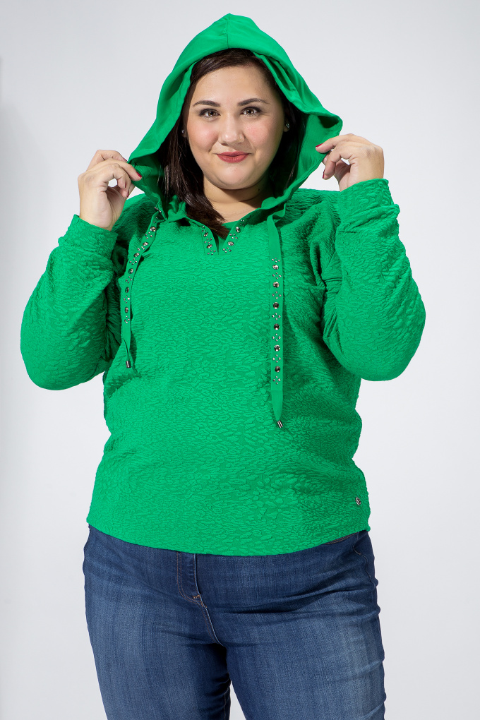 Макси блуза с качулка в зелено