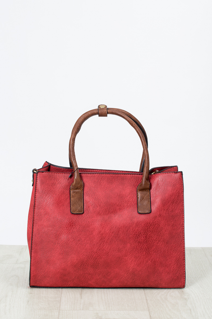 Дамска чанта в комплект от четири части в червено