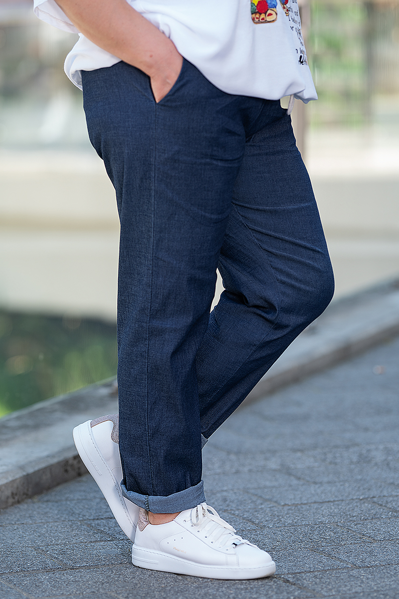 МАКСИ панталон от тъмен фин деним с връзка и ластик