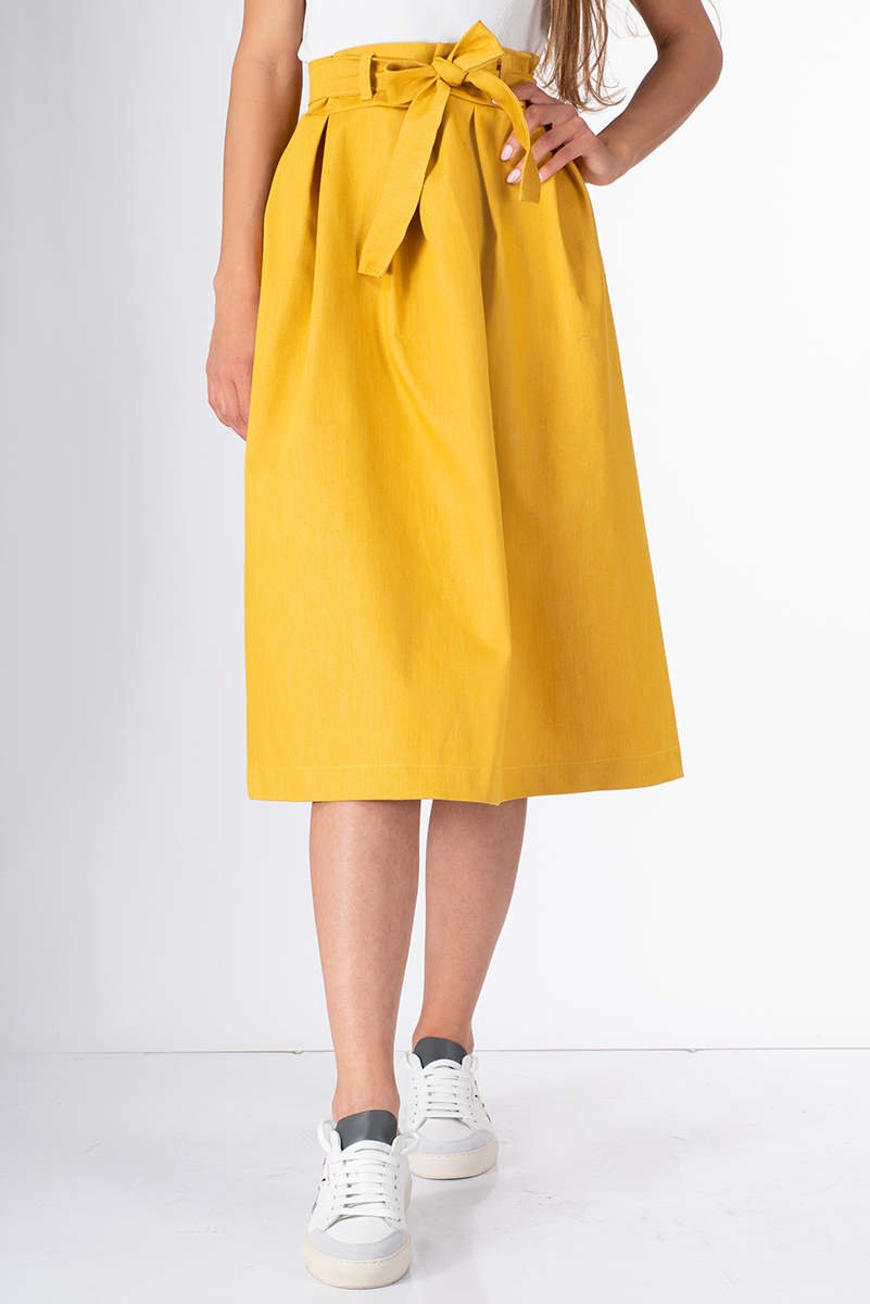 Дамска пола с висока талия в жълт цвят
