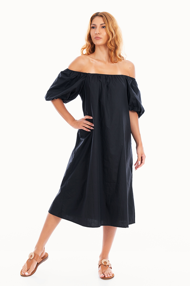 Оувърсайз рокля от памук в черно с връзка на гърба