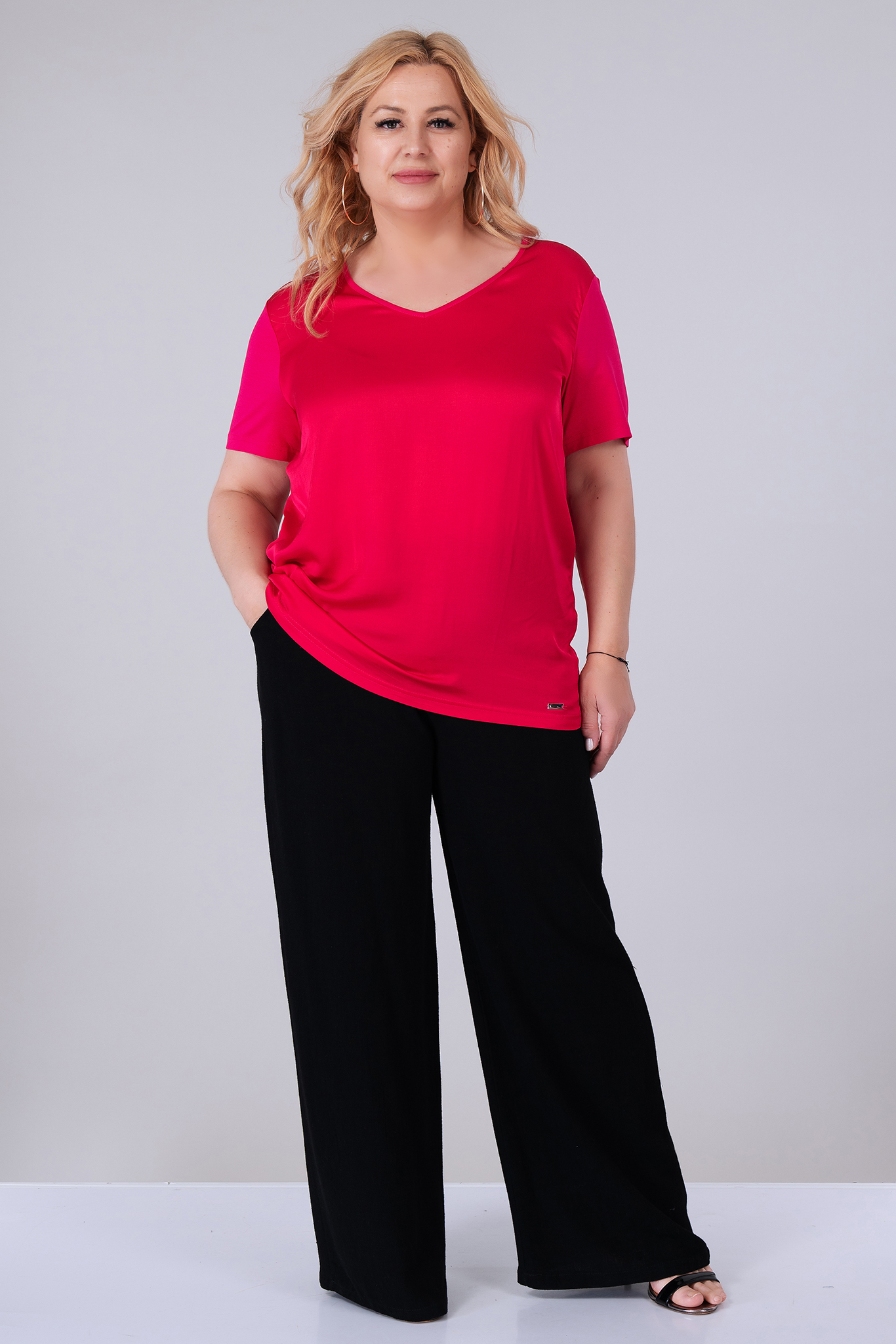 МАКСИ блуза в цикламено розово от фина материя