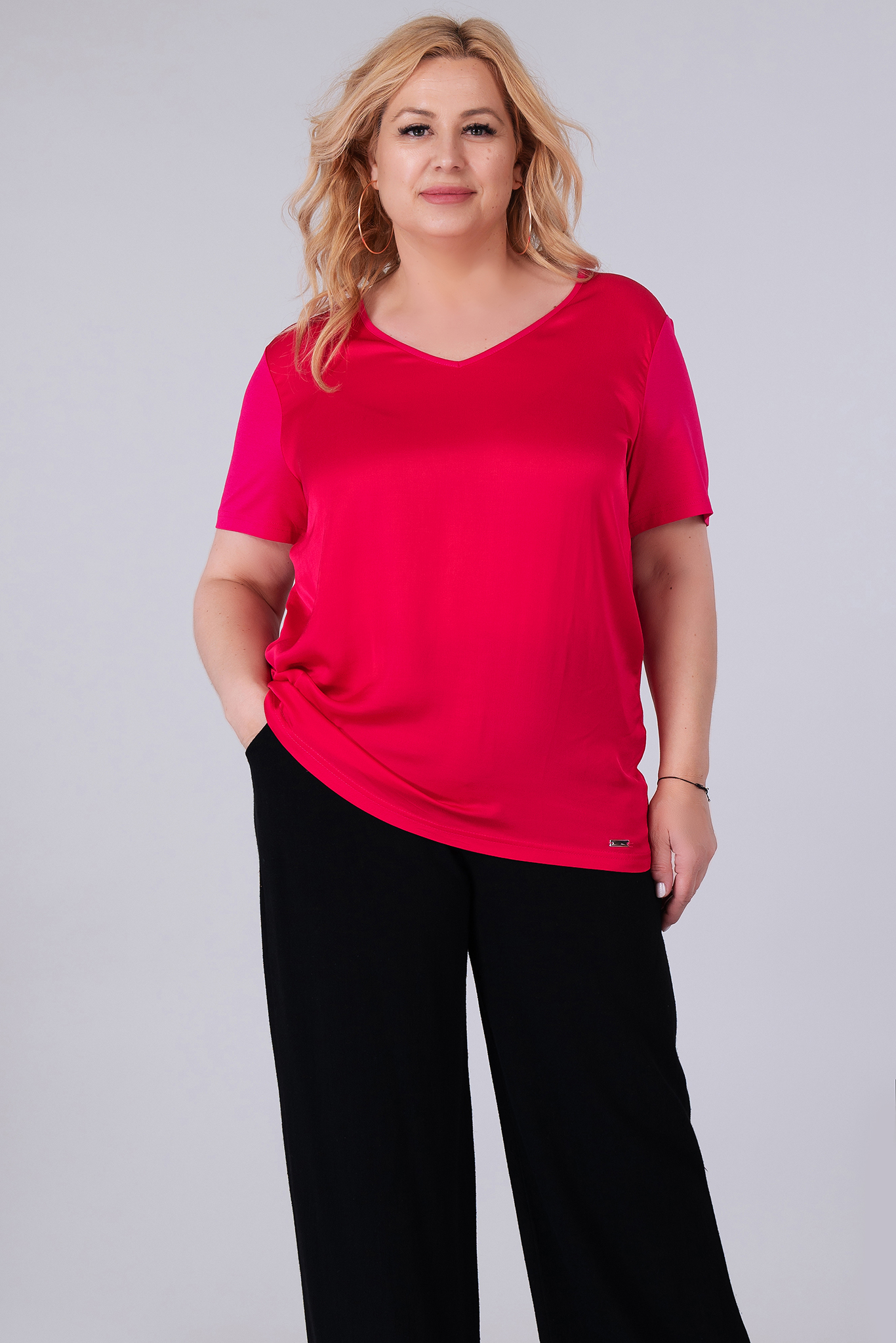 МАКСИ блуза в цикламено розово от фина материя