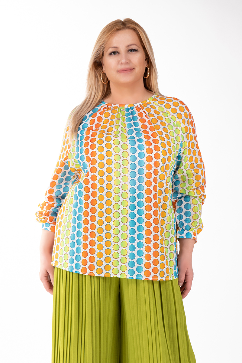 МАКСИ блуза тип туника с принт многоцветни точки
