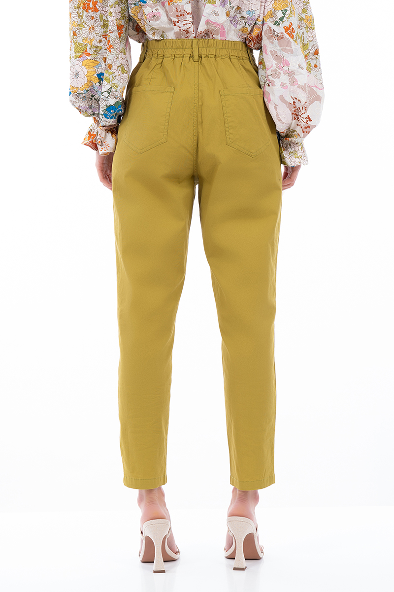 Дамски панталон от памук в цвят лайм
