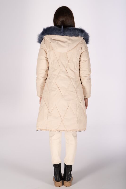 Дамско зимно двулицево яке в бежово и синьо