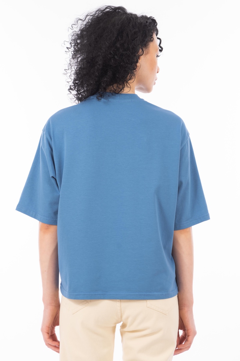 Дамска тениска ''Dragonfly'' в синьо с паднало рамо и тигрова щампа