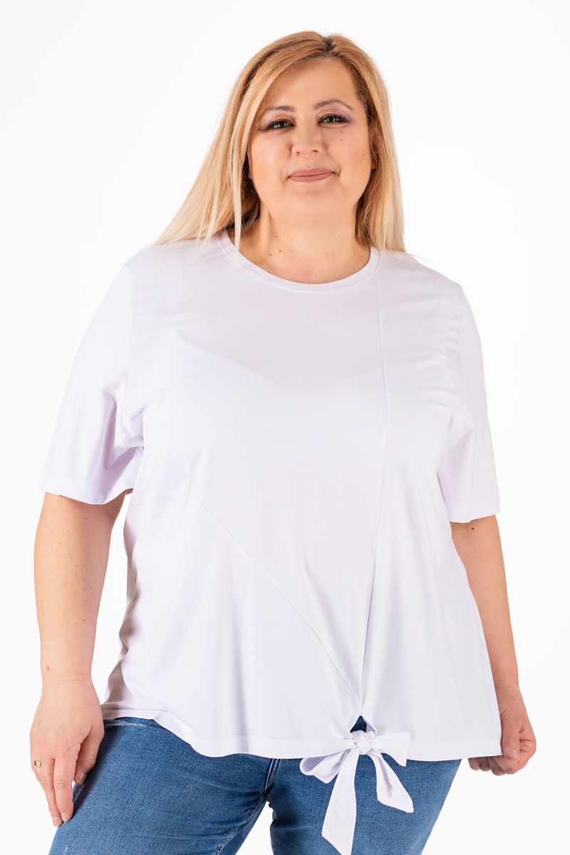 Макси памучна блуза в бяло с връзка