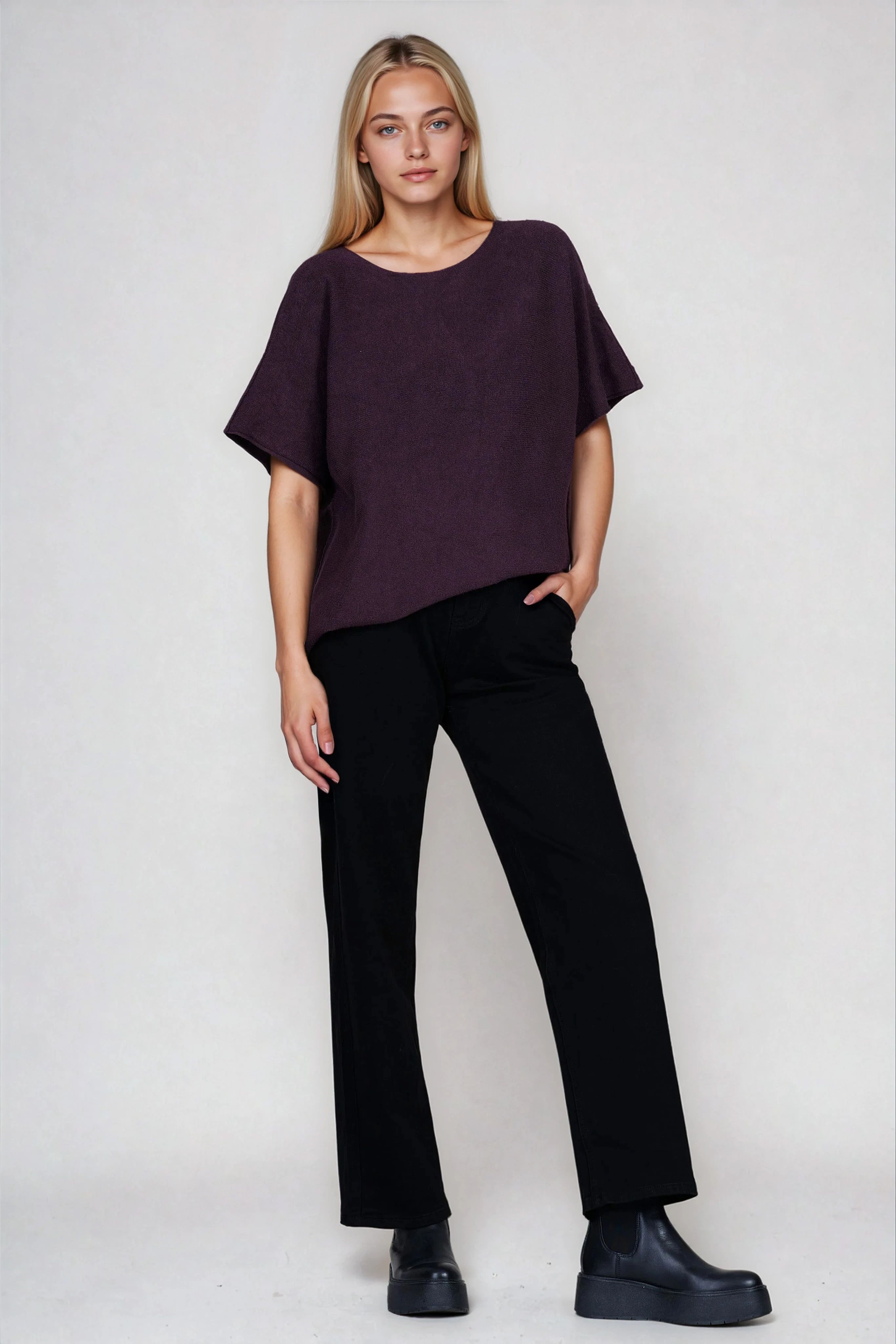 Дамска блуза от фино плетиво в цвят патладжан