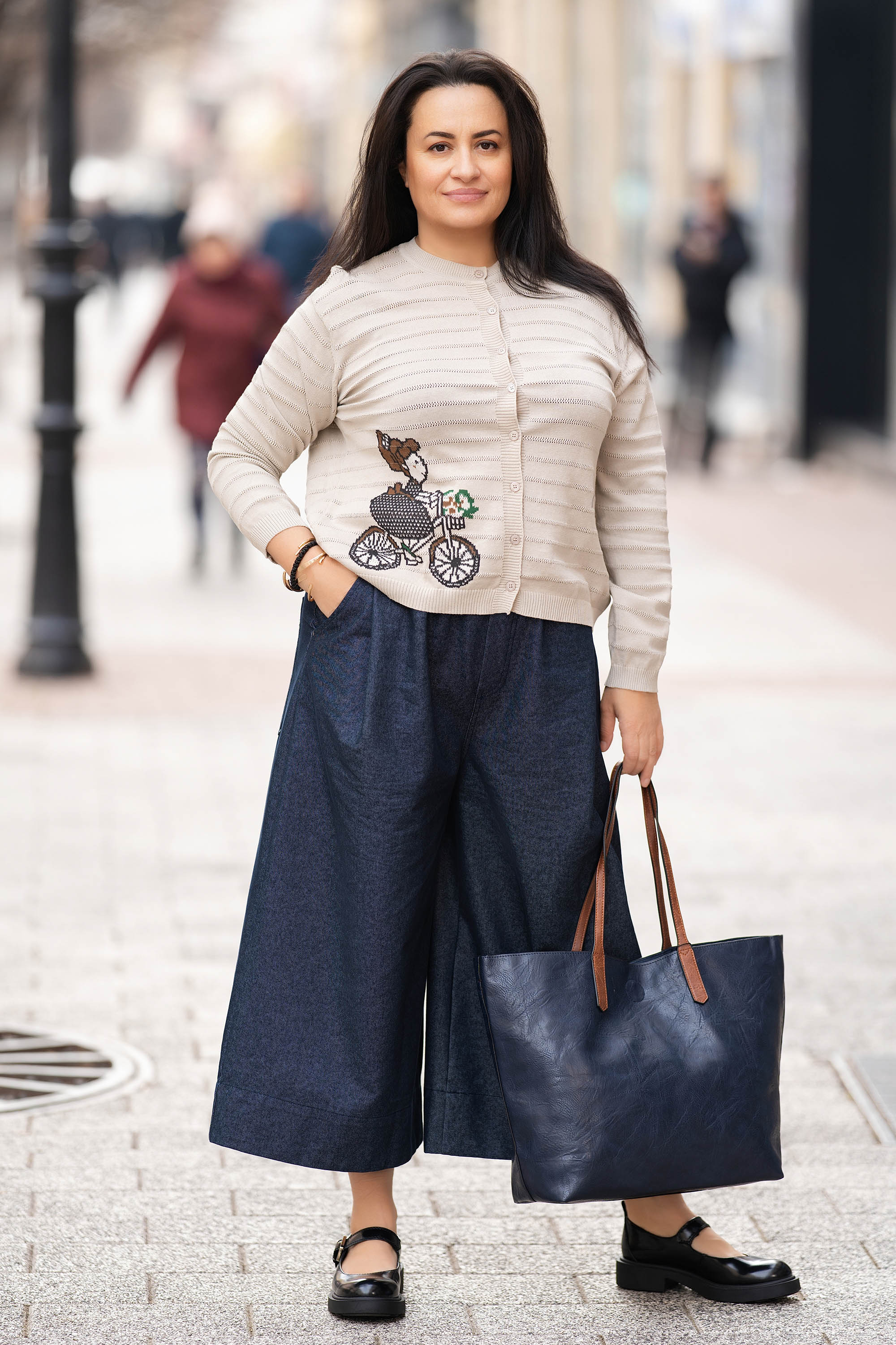 Дамска голяма чанта 3в1 в тъмносиньо