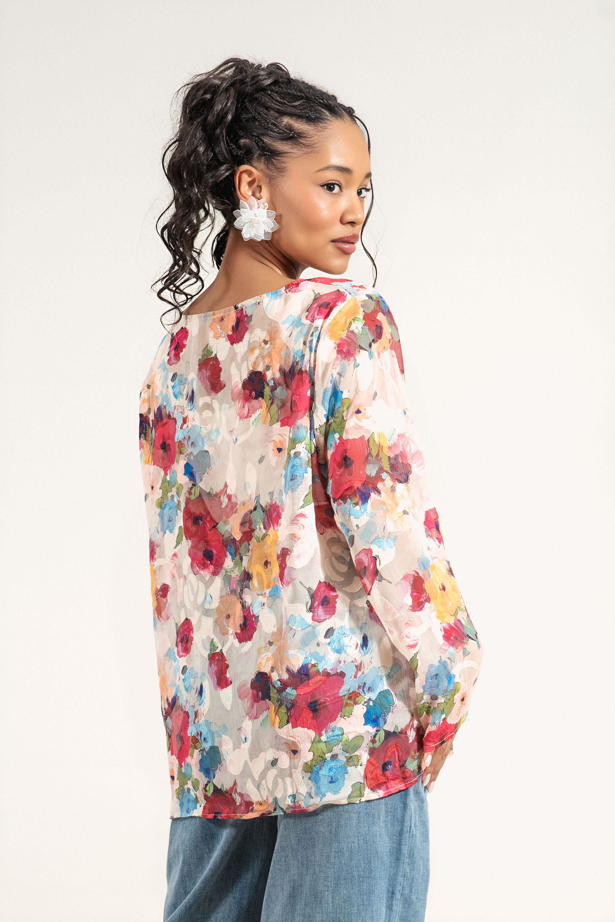 Дамска туника с пъстър акварелен принт в ярки цветове