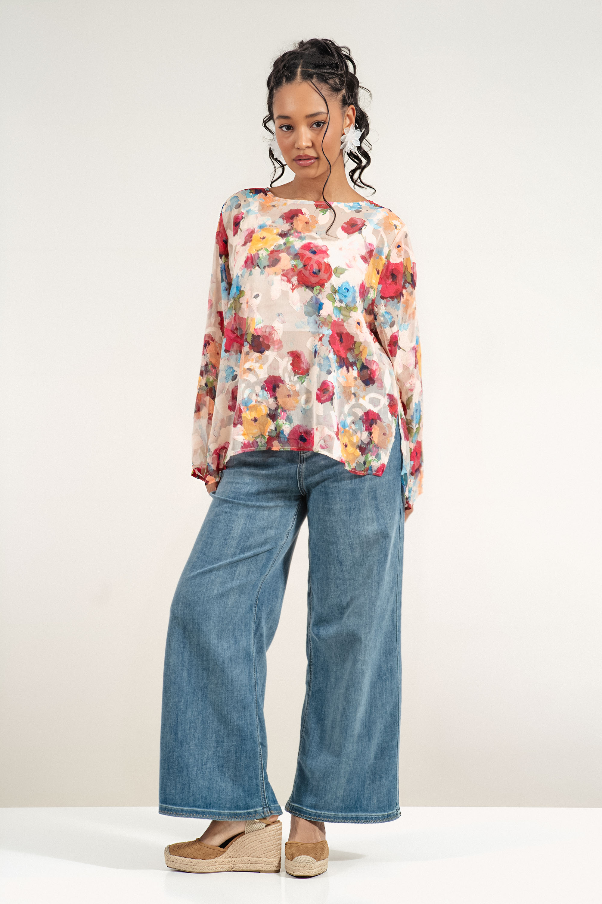 Дамска туника с пъстър акварелен принт в ярки цветове