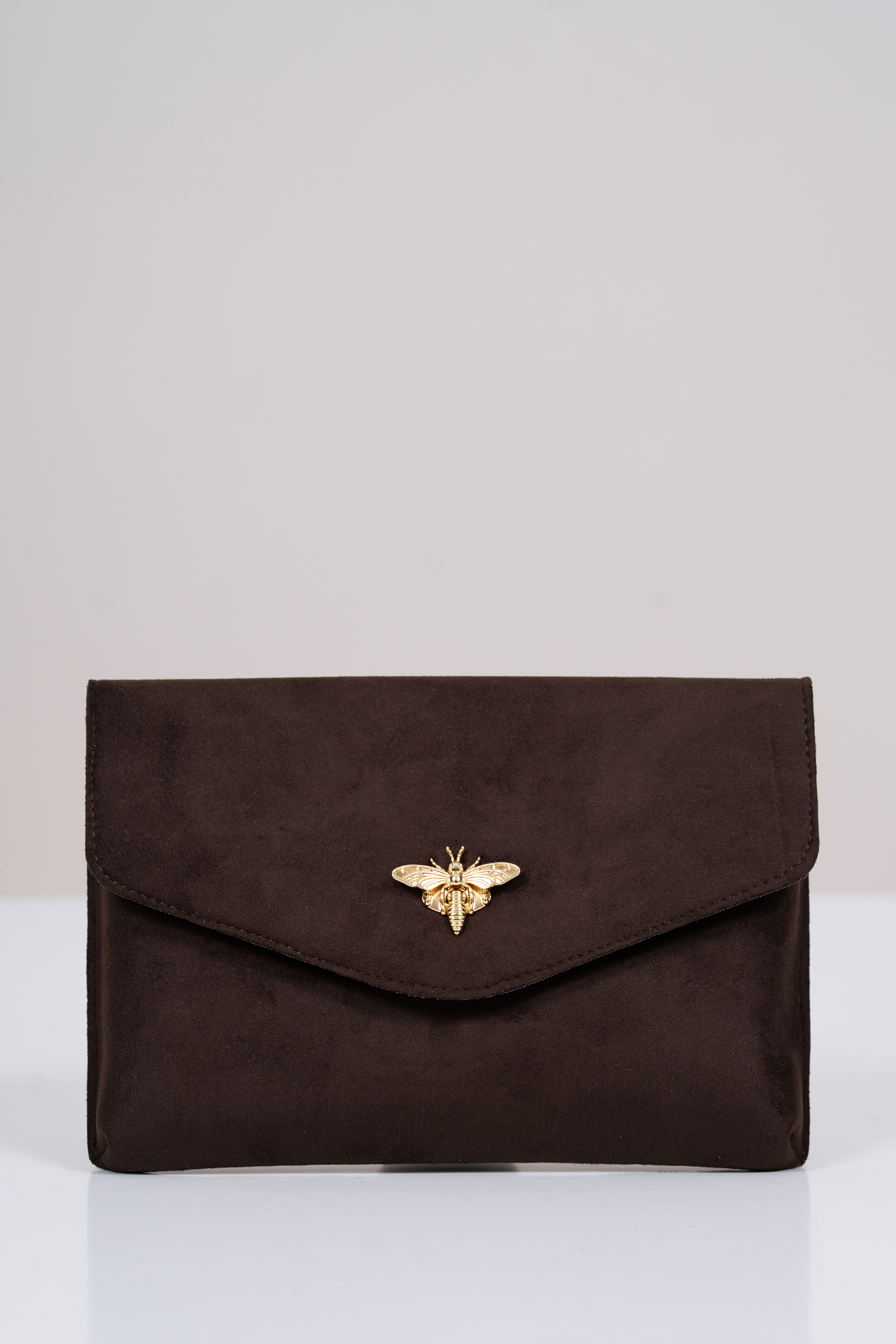 Дамска велурена чанта тип клъч в кафяво